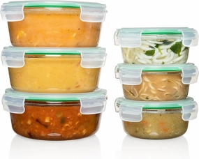 Fusion Gourmet Round Glass Storage Containers with Lids [6 pack] Microwave Safe, Leak-proof, Dishwasher Safe, Oven Safe for Meal Prep Tupperware Set (3 Large   3 Small, Green)