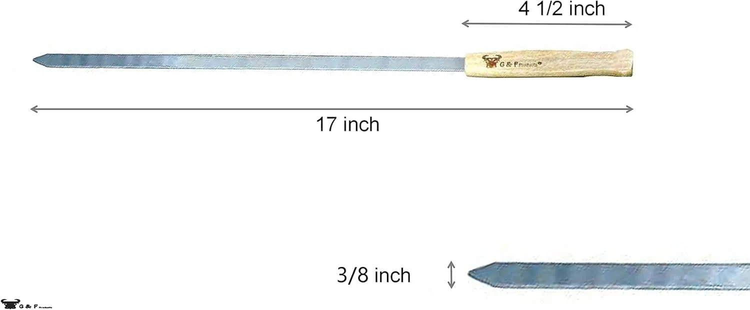 G & F Products Brazilian BBQ Skewers, Stainless Steel Kabob Sticks, 17-Inch Flat Blade, Heavy-Duty Hardwood Handles, Set of 8, Reusable, Commercial-Grade for Grilling Meat & Kebab, Outdoor Cooking