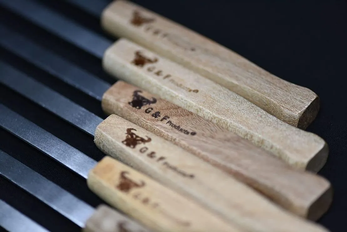 G & F Products Brazilian BBQ Skewers, Stainless Steel Kabob Sticks, 17-Inch Flat Blade, Heavy-Duty Hardwood Handles, Set of 8, Reusable, Commercial-Grade for Grilling Meat & Kebab, Outdoor Cooking
