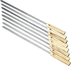 G & F Products Brazilian BBQ Skewers, Stainless Steel Kabob Sticks, 17-Inch Flat Blade, Heavy-Duty Hardwood Handles, Set of 8, Reusable, Commercial-Grade for Grilling Meat & Kebab, Outdoor Cooking
