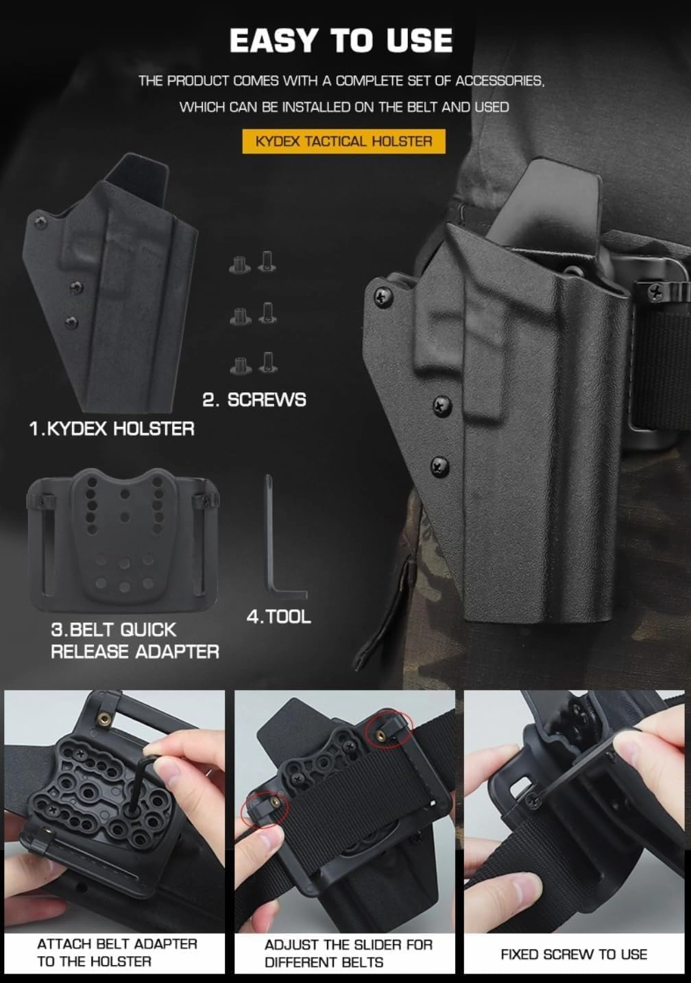 G1OCK 34 Tactical Quick-Draw Protective Holster, K.ydex Lightweight Hunting Holster for G1ock G34 G34m.os G35 G35m.os