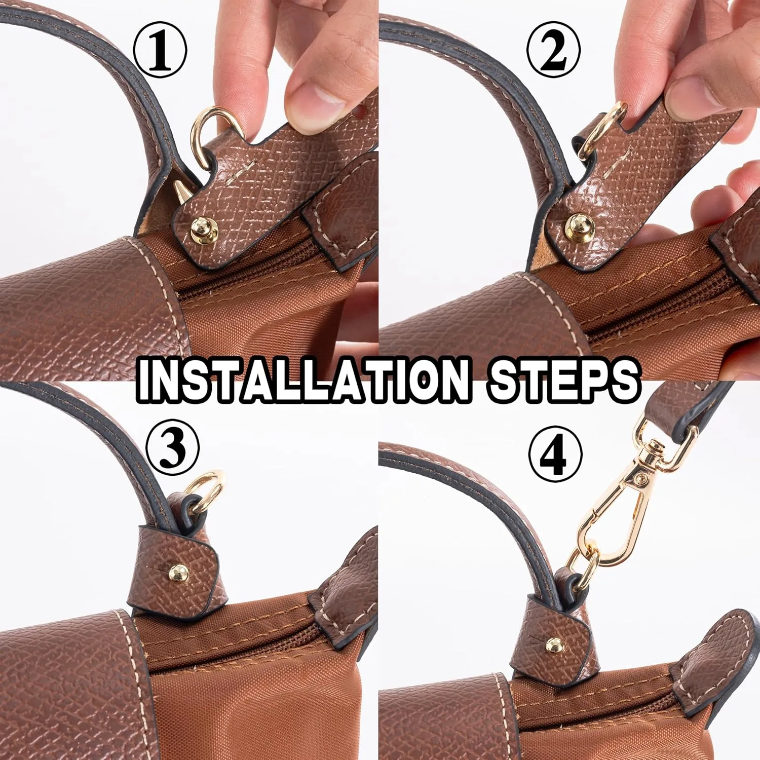 Genuine Leather Crossbody Strap and Conversion Kit for Longchamp Mini Bag Strap Kit - Durable, Easy to Install, and Stylish