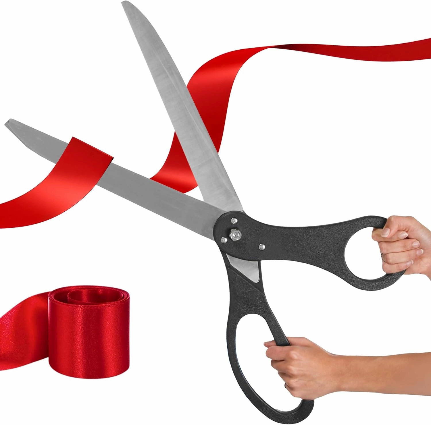 Giant Ribbon Cutting Ceremony Kit - Big 25 Inch Black Grand Opening Scissors and Red Satin Ribbon for Special Events Business Openings and Inaugurations