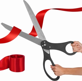 Giant Ribbon Cutting Ceremony Kit - Big 25 Inch Black Grand Opening Scissors and Red Satin Ribbon for Special Events Business Openings and Inaugurations