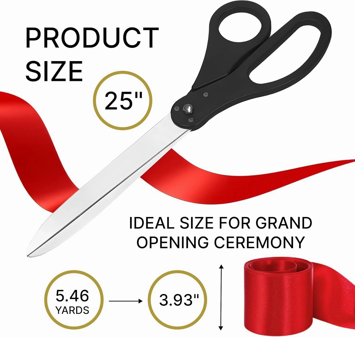 Giant Ribbon Cutting Ceremony Kit - Big 25 Inch Black Grand Opening Scissors and Red Satin Ribbon for Special Events Business Openings and Inaugurations