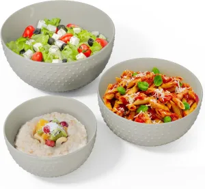 Gibson Elite 3-Piece Stoneware Mixing Bowl Set, 6.6", 7.9", 9.6" - Modern Stoneware Dishware, Dishwasher Safe & Microwave Safe - Space-Saving & Stackable Bowl Set for Cooking, Baking, Serving (Grey)