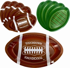 GiftExpress 30 Pack Plastic Football Serving Trays, Green and Brown Color, Modern Style, Football Shaped Serving Tray, Game Day Party