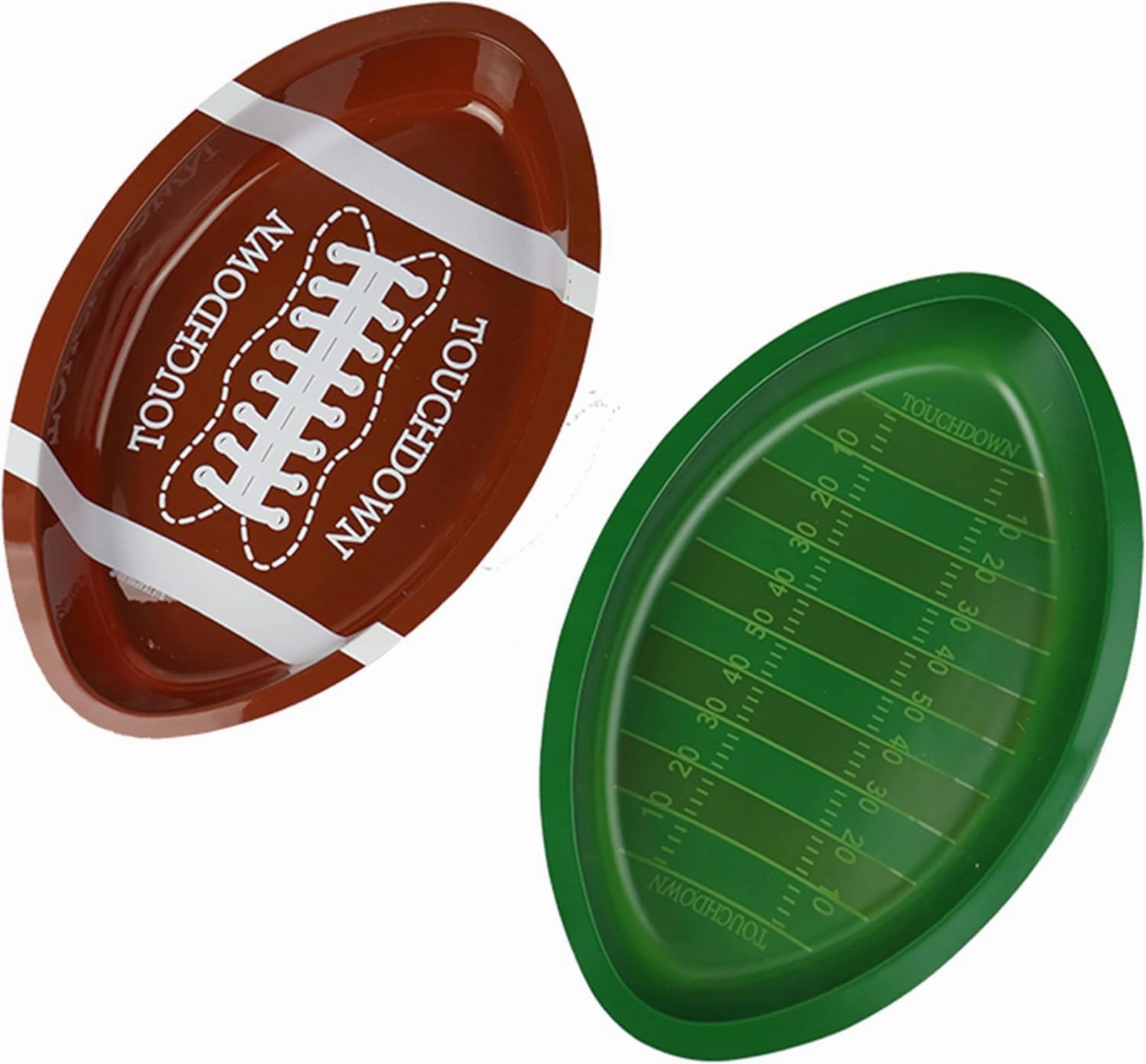 GiftExpress 30 Pack Plastic Football Serving Trays, Green and Brown Color, Modern Style, Football Shaped Serving Tray, Game Day Party