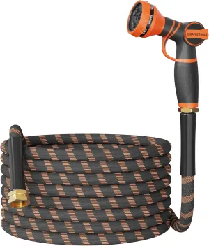 Giraffe Tools Garden Hose 50FT 1/2” Lightweight Flexible Water Hoses Burst 600 psi with 9 Spray Function Nozzle Heavy Duty Hose