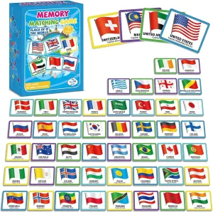 gisgfim 50 Pairs Memory Matching Game Flags of The World Concentration Memory Card for Kids and Adults Learning Educational A Fun & Fast Countries of The World Matching Games