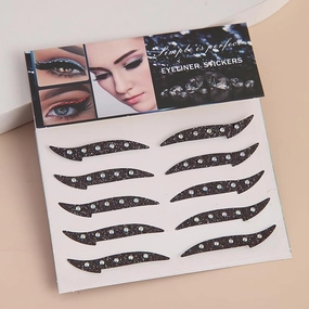 Glitter Eyeliner Stickers with Rhinestones Adhesive Eye Line Strip Reusable Eyeshadow Stickers,Eyeliner Sticker (Green, 5 Pairs)