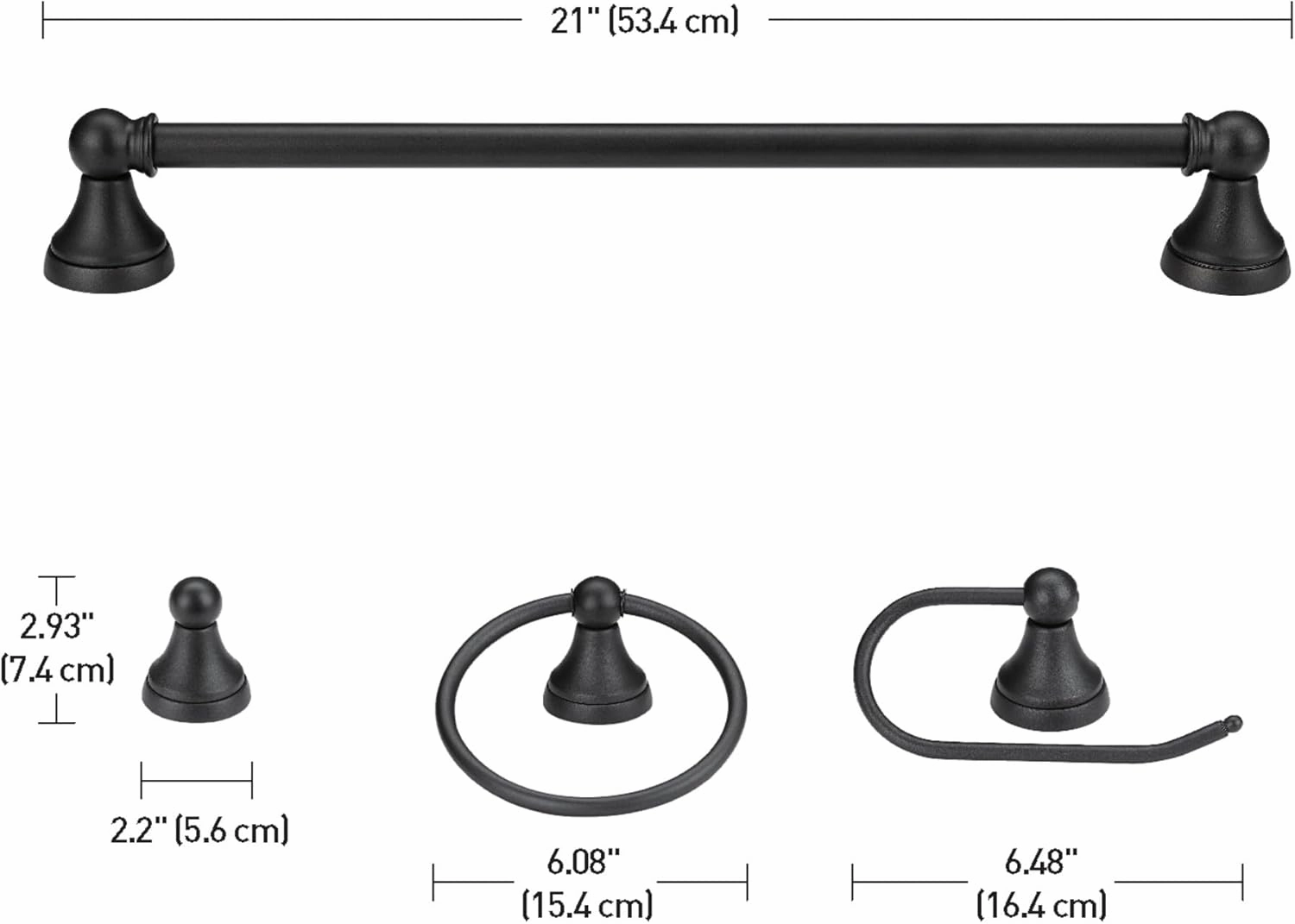 Globe Electric 51227 Jayden 5-Piece All-In-One Bathroom Set, Oil Rubbed Bronze, 3-Light Vanity Light with Frosted Glass Shades, Towel Bar, Toilet Paper Holder, Towel Ring, Robe Hook, Bulb Not Included