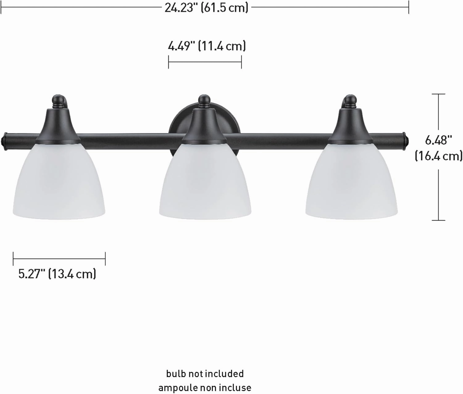 Globe Electric 51227 Jayden 5-Piece All-In-One Bathroom Set, Oil Rubbed Bronze, 3-Light Vanity Light with Frosted Glass Shades, Towel Bar, Toilet Paper Holder, Towel Ring, Robe Hook, Bulb Not Included