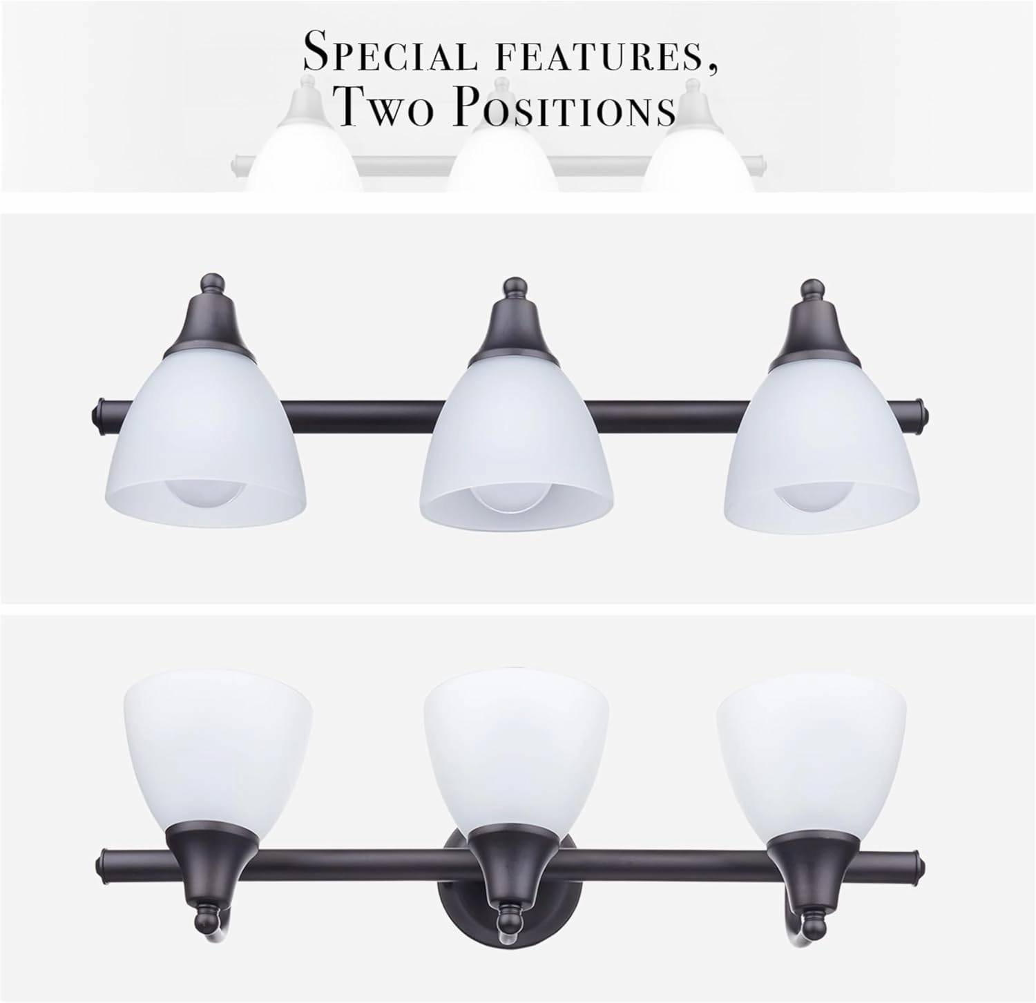 Globe Electric 51227 Jayden 5-Piece All-In-One Bathroom Set, Oil Rubbed Bronze, 3-Light Vanity Light with Frosted Glass Shades, Towel Bar, Toilet Paper Holder, Towel Ring, Robe Hook, Bulb Not Included