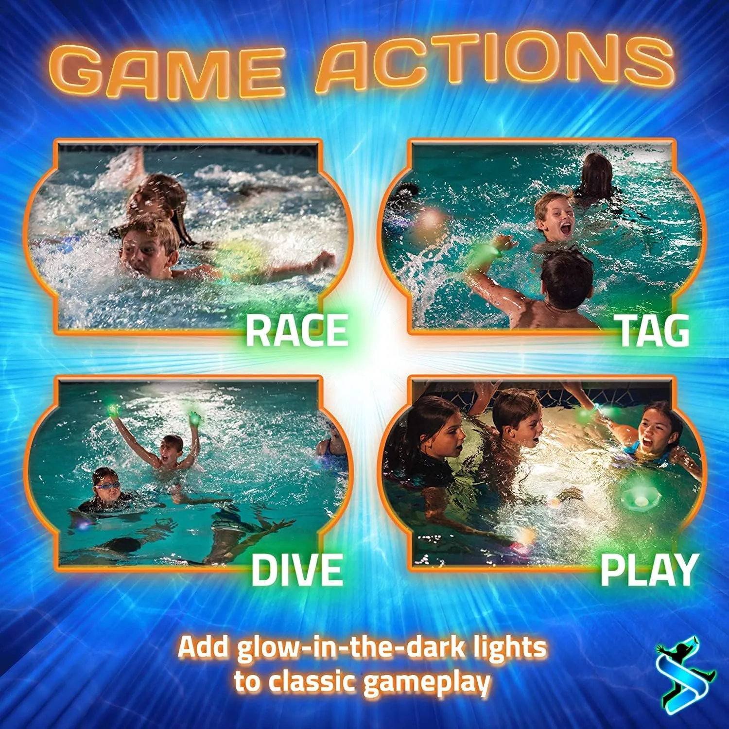 Glow in The Dark Pool Toys: Starlux Pool Party Set – Up Pool Games for Kids | Ages 8 , 1-8 Players | Swimming Bracelets, Floating Lights & Diving Gems | 10 Play Options | Reusable & Eco Friendly