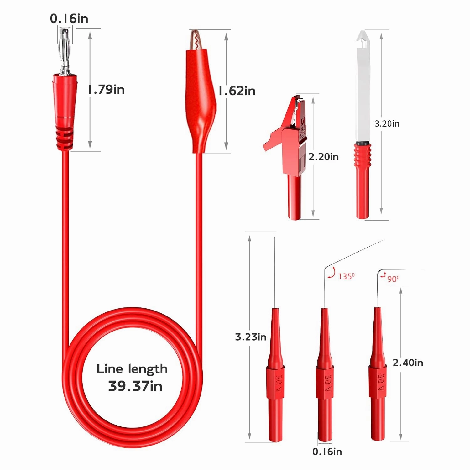 Goupchn Back Probe Kit 30PCS Banana Plug to Copper Alligator Clip Automotive Test Leads Set with Alligator Clips, Wire Piercing Probes, 15PCS 30V Back Probe Pins for Car Repairing Diagnostic 5 Colors