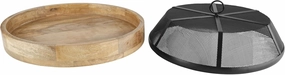 Gourmet Basics by Mikasa Mango Wood Lazy Susan with Iron Mesh Food Dome Cover, 14.5 Inch