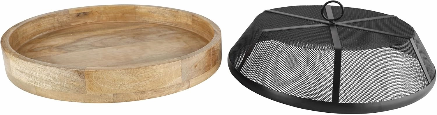 Gourmet Basics by Mikasa Mango Wood Lazy Susan with Iron Mesh Food Dome Cover, 14.5 Inch