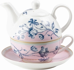 Grace Teaware Porcelain 4-Piece Tea For One (Blue Rose Pink)