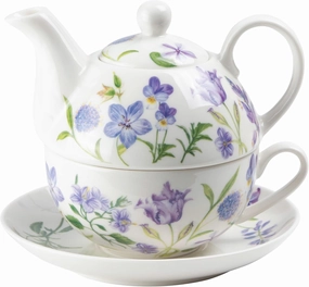 Grace Teaware Porcelain 4-Piece Tea For One (Purple Floral)