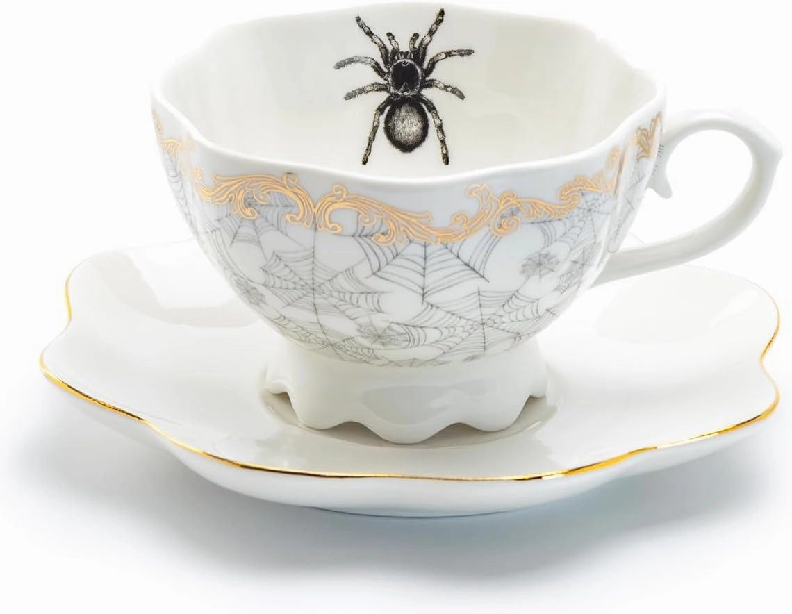 Grace Teaware Spider Web White Gold Scallop Tea Cup and Saucer