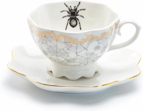 Grace Teaware Spider Web White Gold Scallop Tea Cup and Saucer