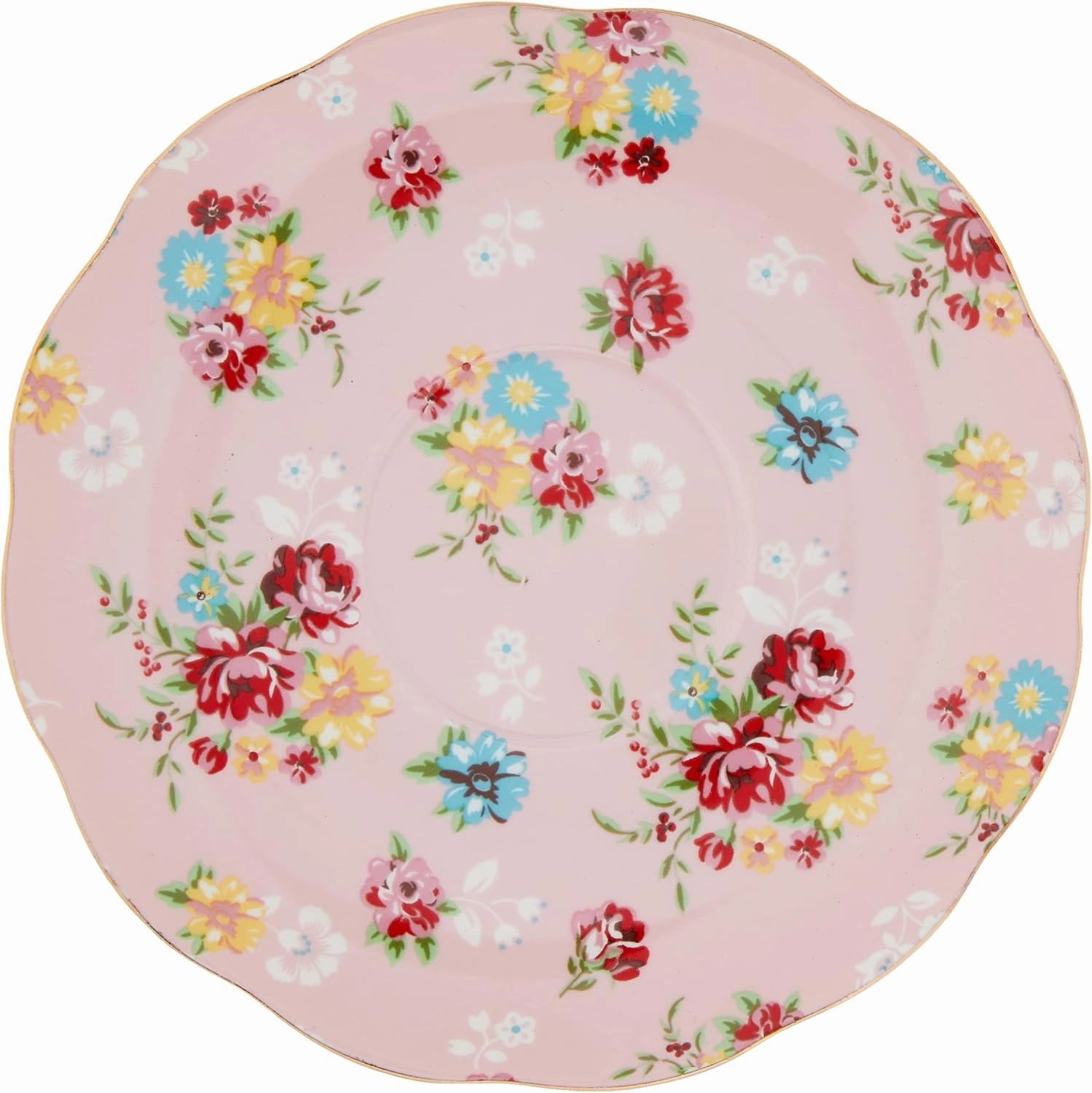 Gracie China by Coastline Imports Shabby Rose Set of 4 Teacup and Saucer, 7-Ounce, Pink Floral