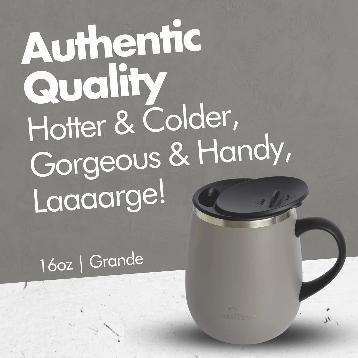 GRANDTIES Insulated Coffee Mug with Handle- Sliding Lid for Splash-Proof 16 oz Wine Glass Shape Thermal Tumbler with Double Walled Vacuum Stainless Steel to Keeps Beverages Hot or Cold-Caffe Latte