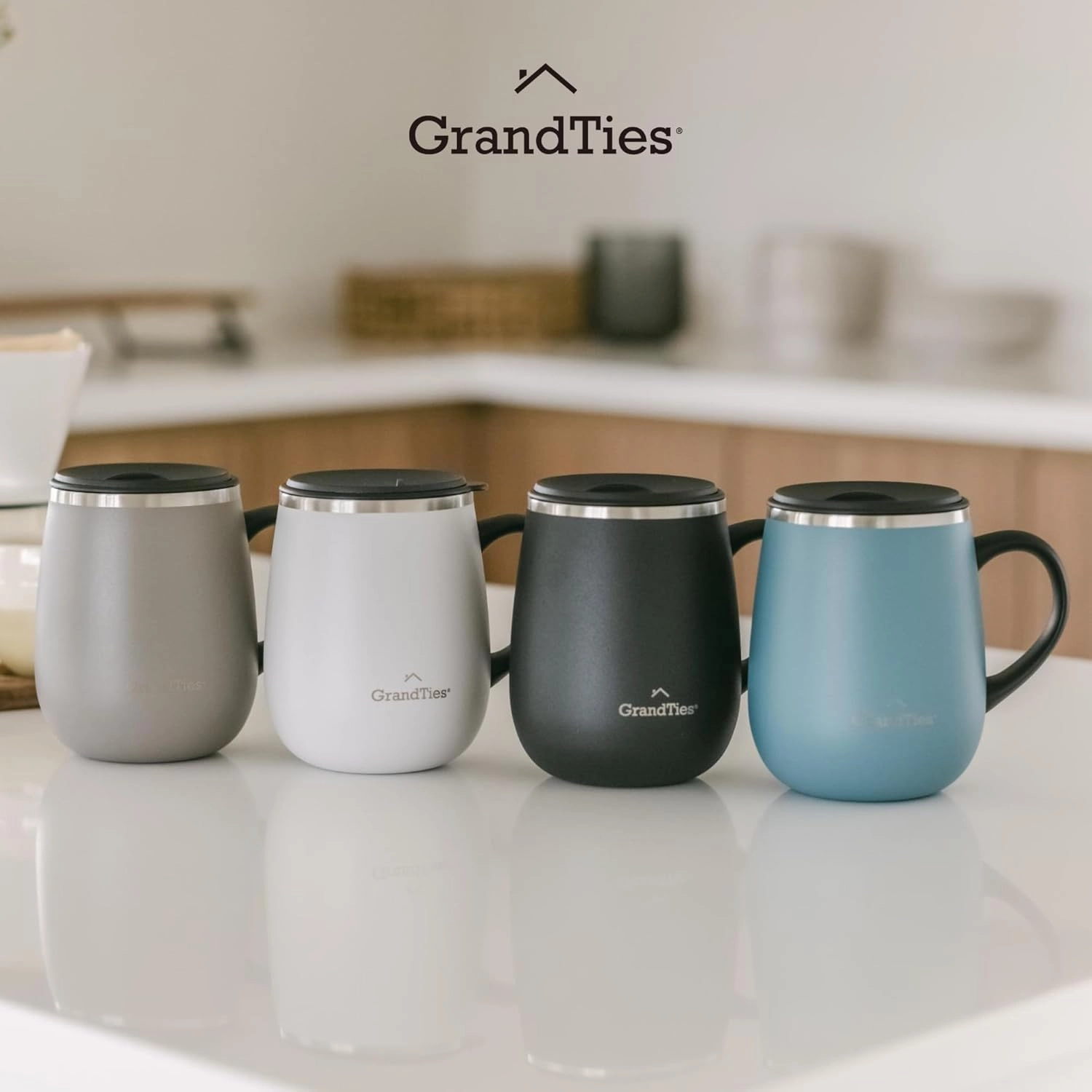 GRANDTIES Insulated Coffee Mug with Handle- Sliding Lid for Splash-Proof 16 oz Wine Glass Shape Thermal Tumbler with Double Walled Vacuum Stainless Steel to Keeps Beverages Hot or Cold-Caffe Latte