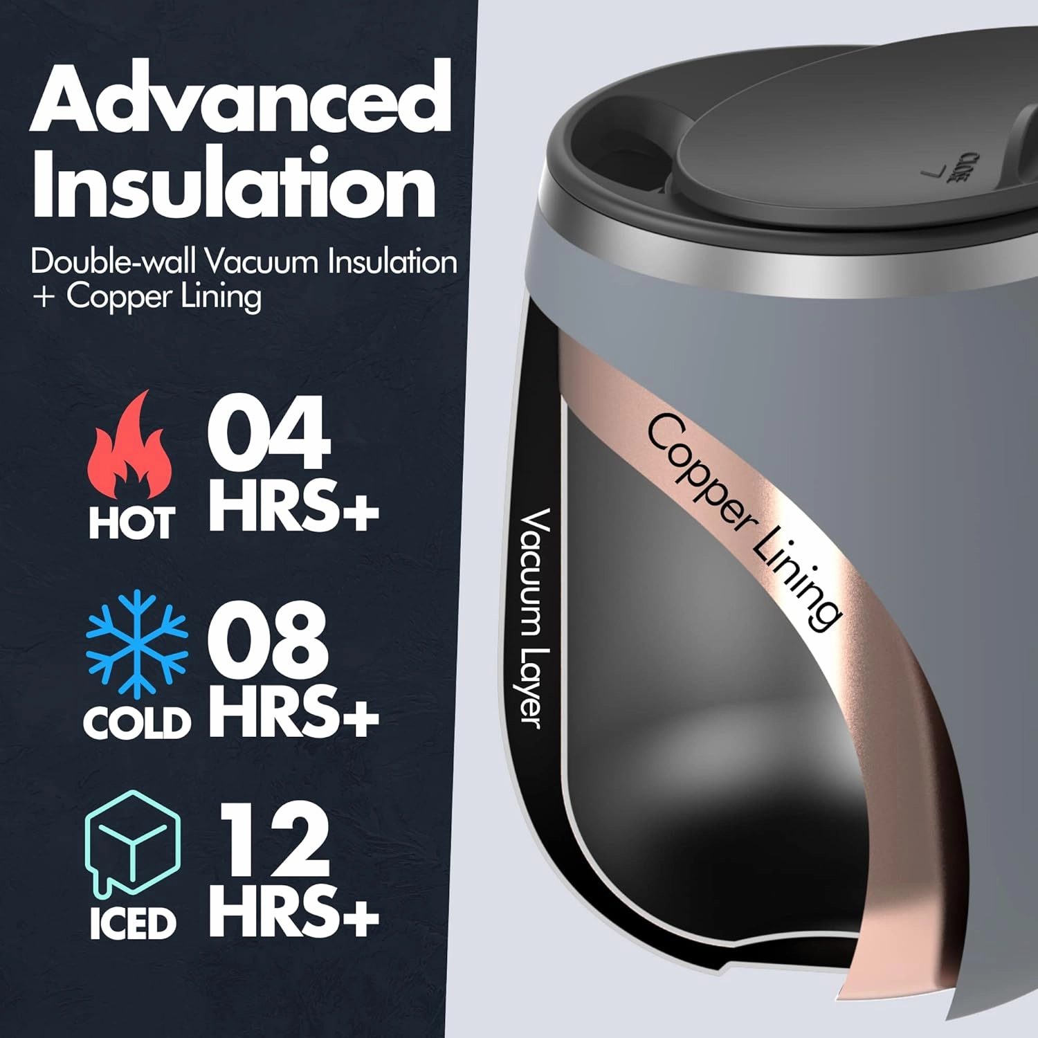 GRANDTIES Insulated Coffee Mug with Handle- Sliding Lid for Splash-Proof 16 oz Wine Glass Shape Thermal Tumbler with Double Walled Vacuum Stainless Steel to Keeps Beverages Hot or Cold-Caffe Latte