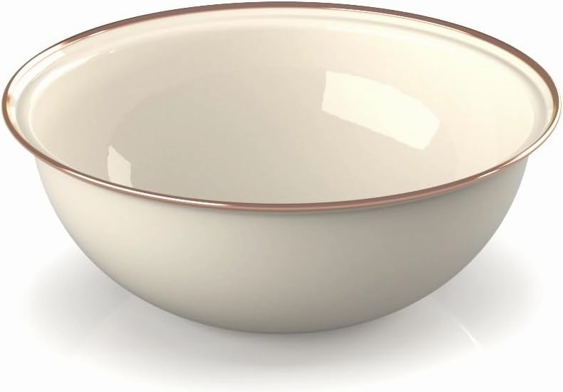 GSI Outdoors Mesa 2-Person Enamelware Dining Set 6-Pieces – Cream with Bronze-Finished Stainless Steel Rim, Dishwasher Safe