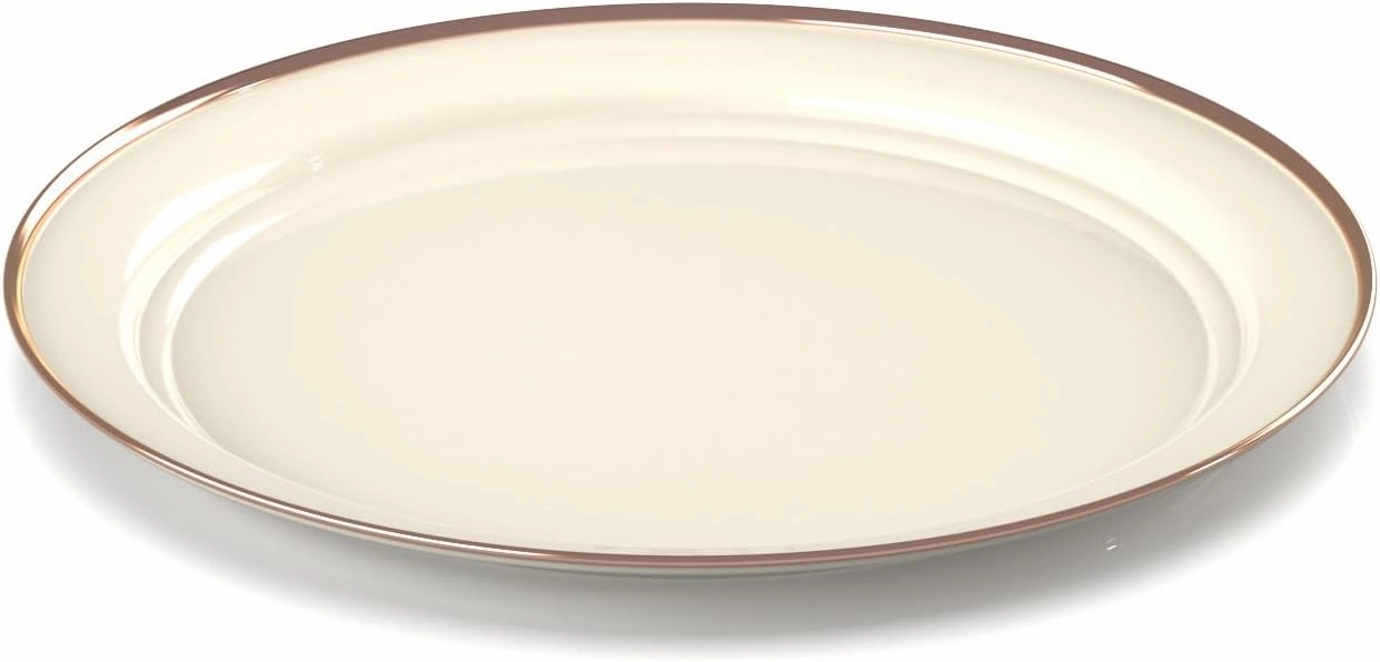 GSI Outdoors Mesa 2-Person Enamelware Dining Set 6-Pieces – Cream with Bronze-Finished Stainless Steel Rim, Dishwasher Safe