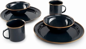 GSI Outdoors Mesa 2-Person Enamelware Dining Set 6-Pieces – Shadow with Bronze-Finished Stainless Steel Rim, Dishwasher Safe