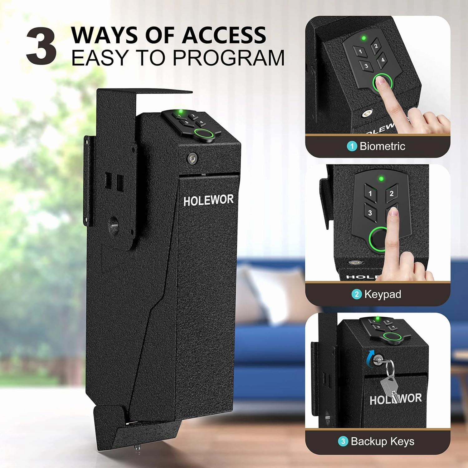 Gun Safe, Biometric Gun Safe for Handgun Drop Down Pistol Safe Mounted Single Handgun Safe with Fingerprint, Passcode, Key Access for Nightstand, Desk, Bedside