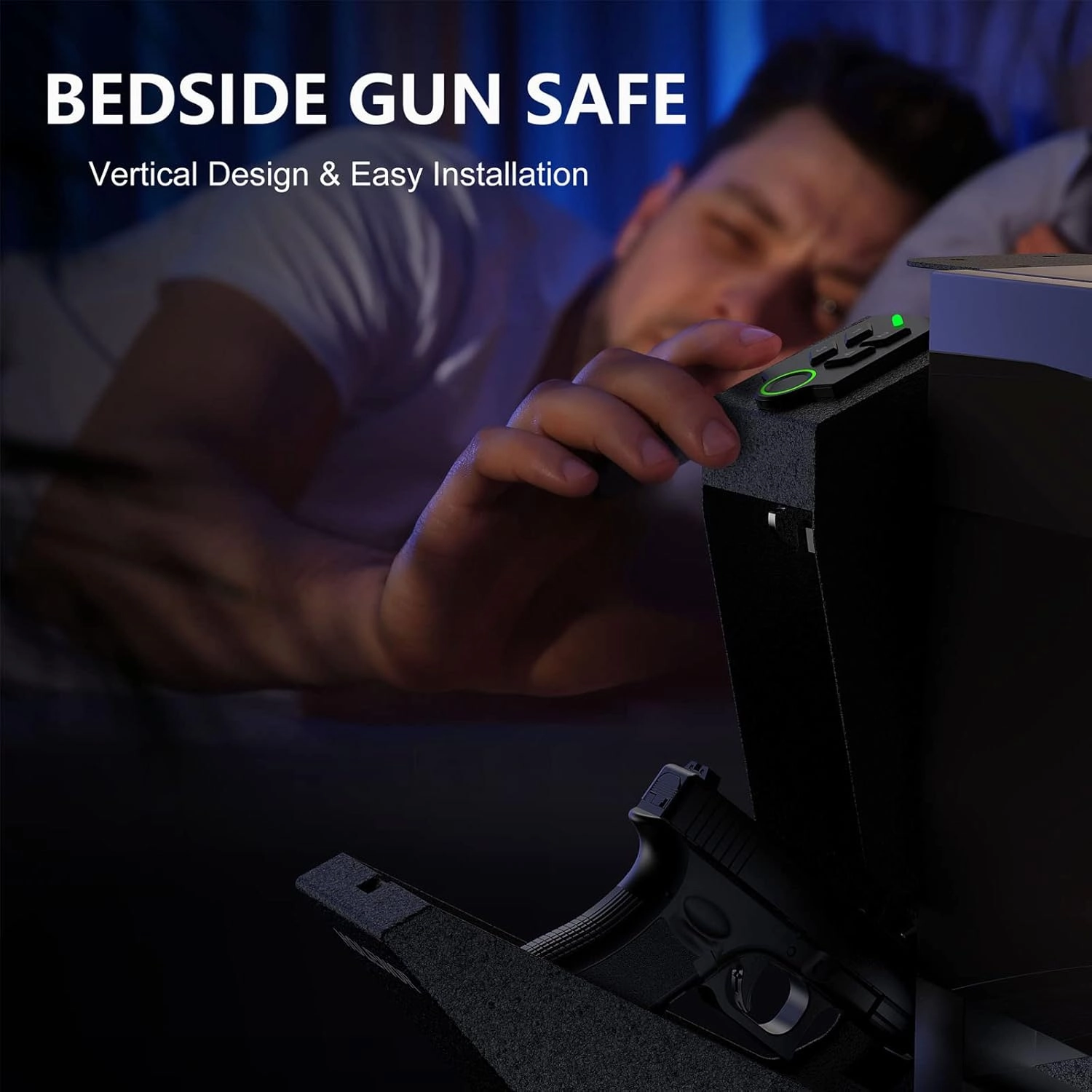 Gun Safe, Biometric Gun Safe for Handgun Drop Down Pistol Safe Mounted Single Handgun Safe with Fingerprint, Passcode, Key Access for Nightstand, Desk, Bedside