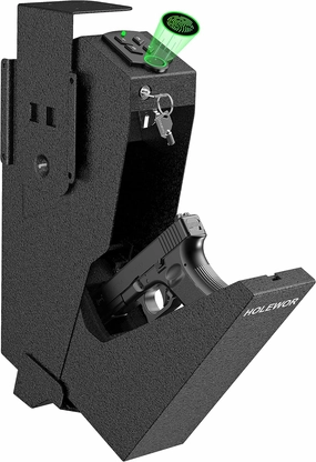 Gun Safe, Biometric Gun Safe for Handgun Drop Down Pistol Safe Mounted Single Handgun Safe with Fingerprint, Passcode, Key Access for Nightstand, Desk, Bedside