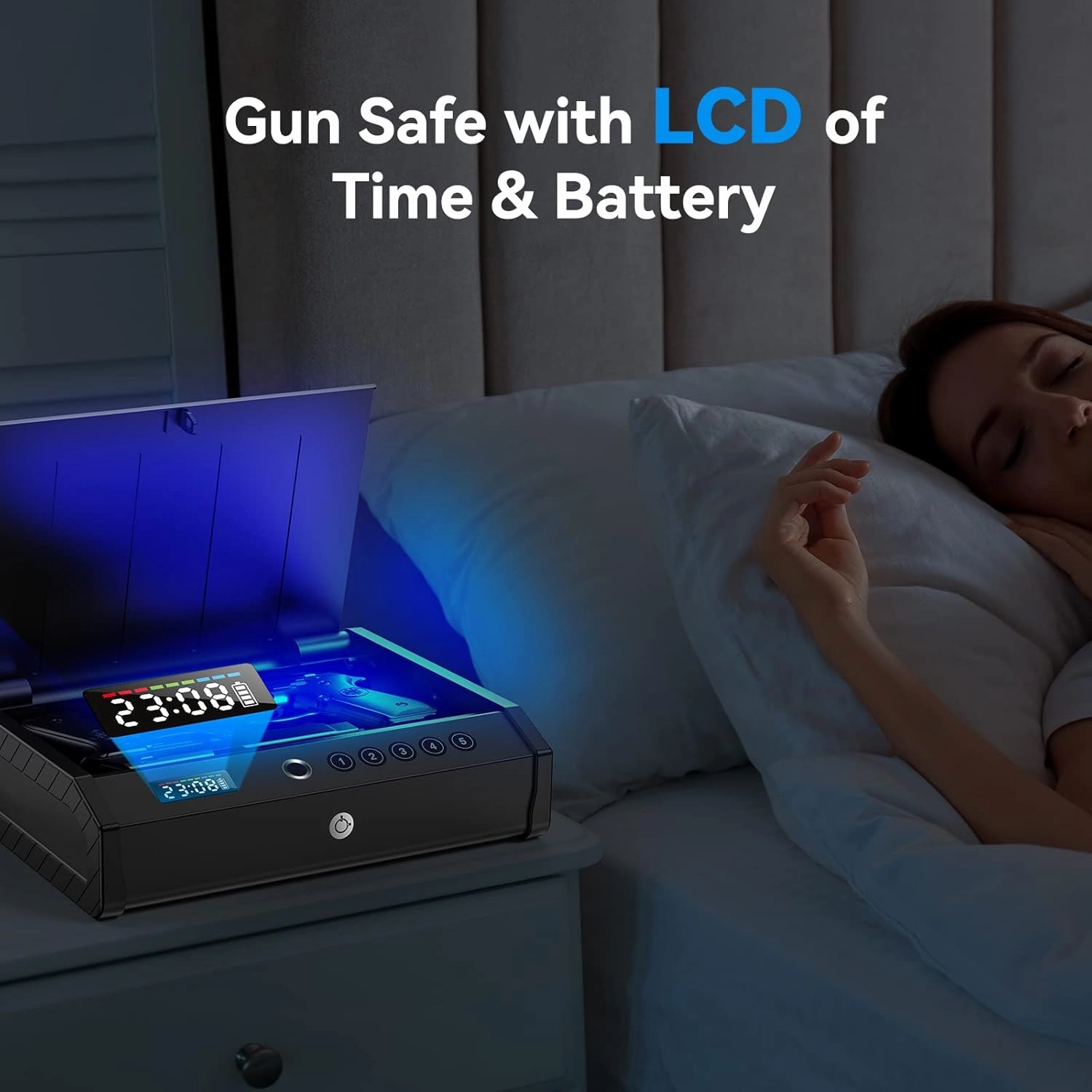 Gun Safe, Biometric Gun Safes for Pistols with LCD Display of Temperature Humidity, Fingerprint Quick Access Pistol Safe Solid Handgun Safe