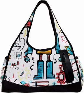 Gym Bag for Women,Small Gym Bag for Men,Science and Funny Robots,Overnight Bag