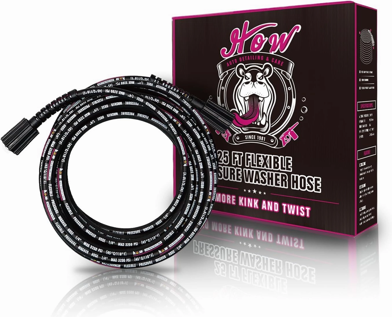 H.O.W DETAILING 1/4" x 25 ft Pressure Washer Hose, M22 Fittings Kink-Free Power Washer Replacement Hose for Ryobi, Troy Bilt, Greenworks, Generac, CRAFTSMAN & More, 3200 PSI