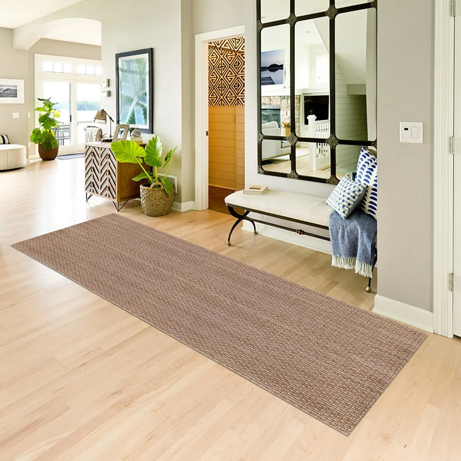 Hallway Runner Rug Braided Rugs 3'x10' Brown Long Cotton Washable Rug Runner for Kitchen/Doorway/Bedroom/Bathroom/Living Room/Laundry/Indoor Outdoor Farmhouse Rugs