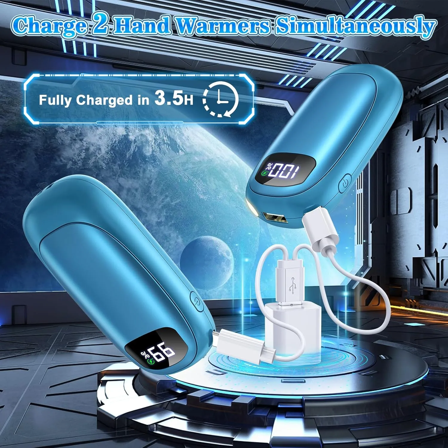 Hand Warmers Rechargeable - 2 Pack Electric Hand Warmers 14000mAh, 16 Hrs Warmth Dual-Sided Heating Max 131℉, 4 Heating Levels Battery Operated Pocket Heater for Raynauds, Hunting, Golf, Camping