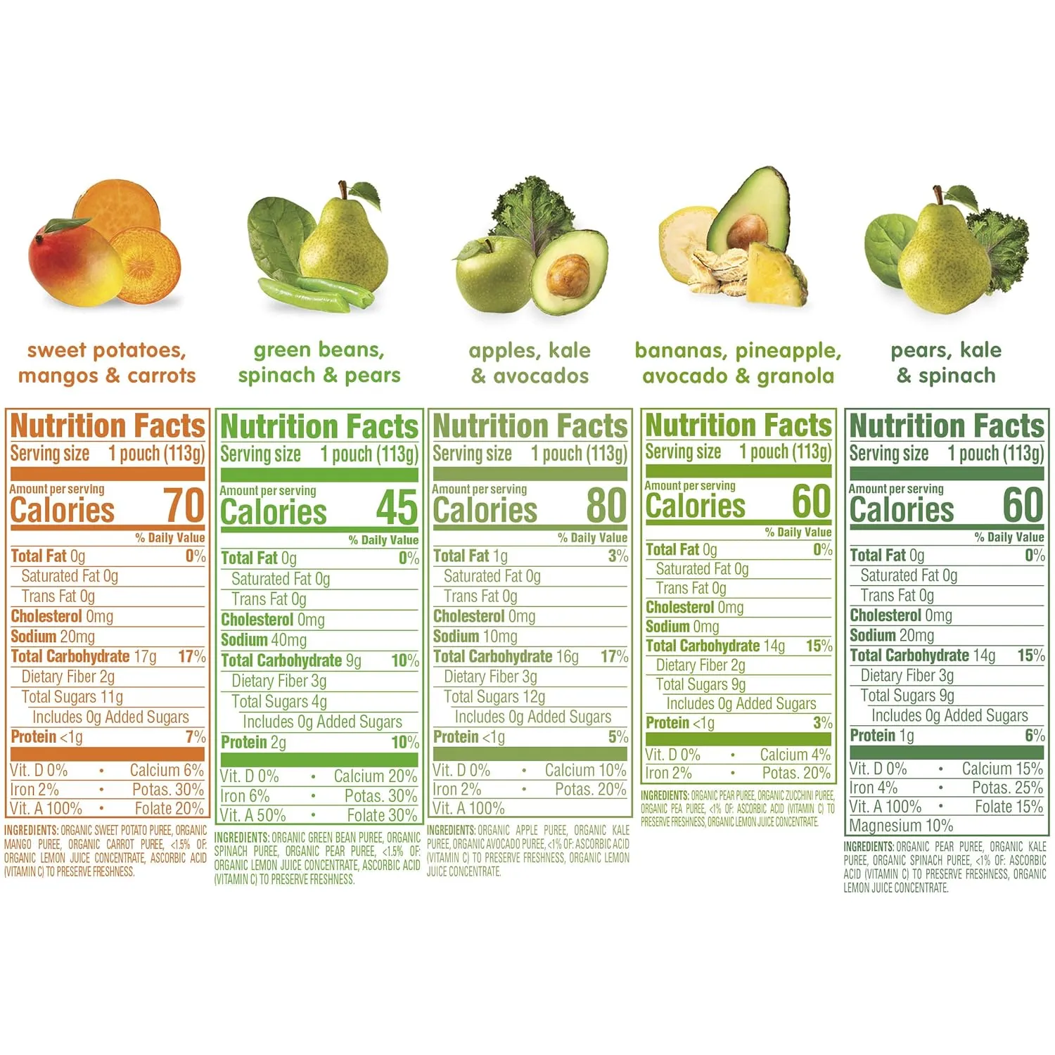 Happy Baby Organics Stage 2 Baby Food Pouches, Gluten Free, Vegan & Healthy Snack, Clearly Crafted Fruit & Veggie Puree, Fruit & Veggie Variety Pack, 4 Ounces (Pack of 10), Amazon Exclusive
