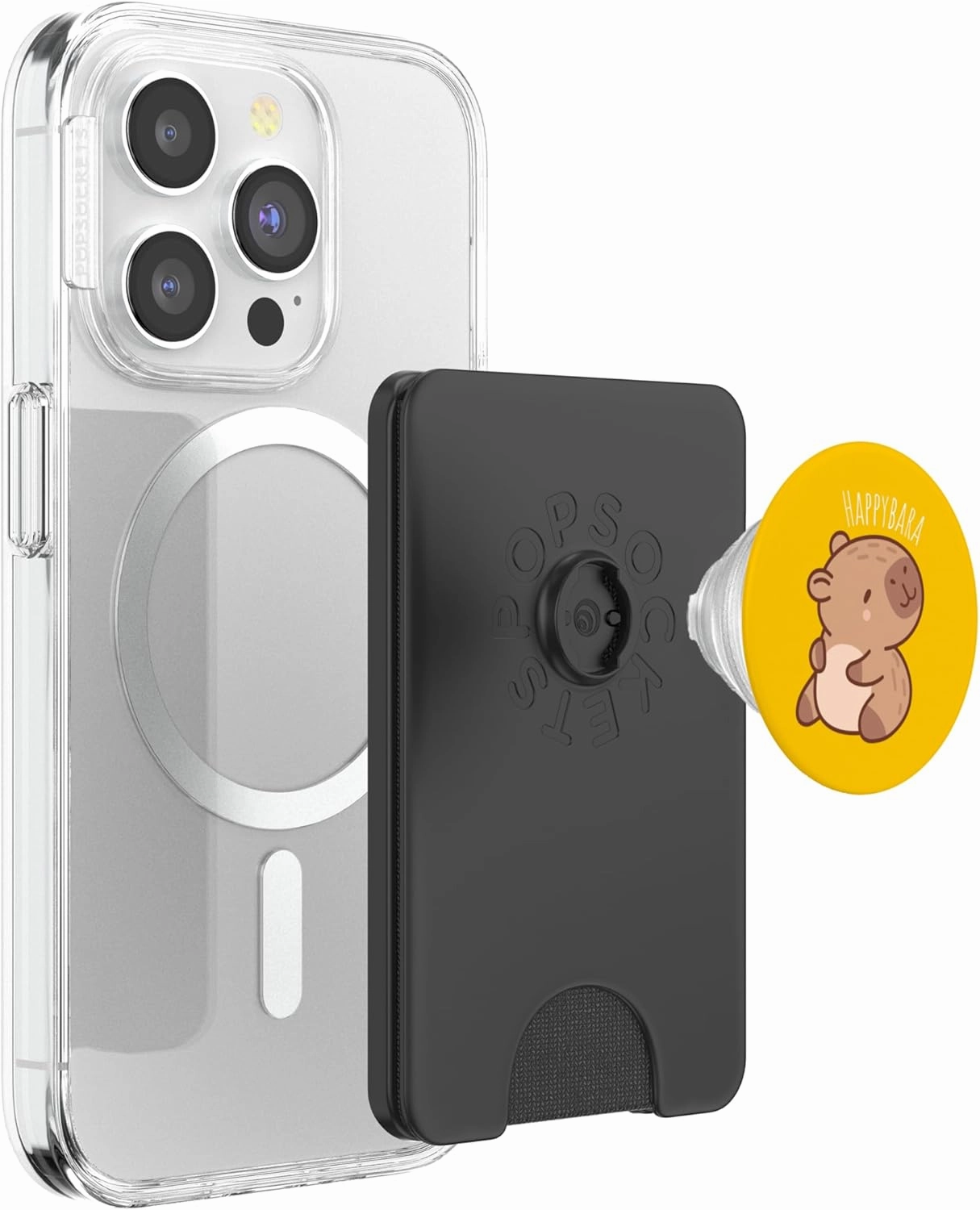 Happybara Smiling Capybara Cute Minimalist Animal PopSockets PopWallet for MagSafe