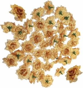 Happyyami 50pcs Silk Rose Flower Heads Golden for Wedding Decor Craft Projects and Embellishments Lifelike Artificial Flowers for Hats Clothes Albums and Parties