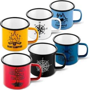 HaSteeL Camping Enamel Mug Set of 6, 16oz/455ml Coffee Cup with Pattern for Milk Tea Beer Drinking, Portable for Home Office Campfire Travel Hiking Backpack Indoor & Outdoor, Light-weight & Durable