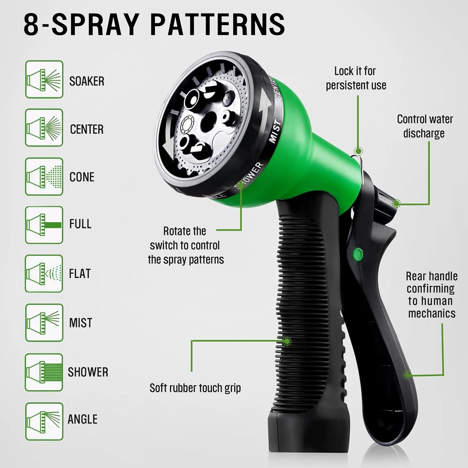 HBlife Garden Hose 50ft, Non Expandable Water Hose with 8 Watering Spray Nozzle, Flexible Lightweight Hose for Yard, Lawn, Car Wash and Outdoor