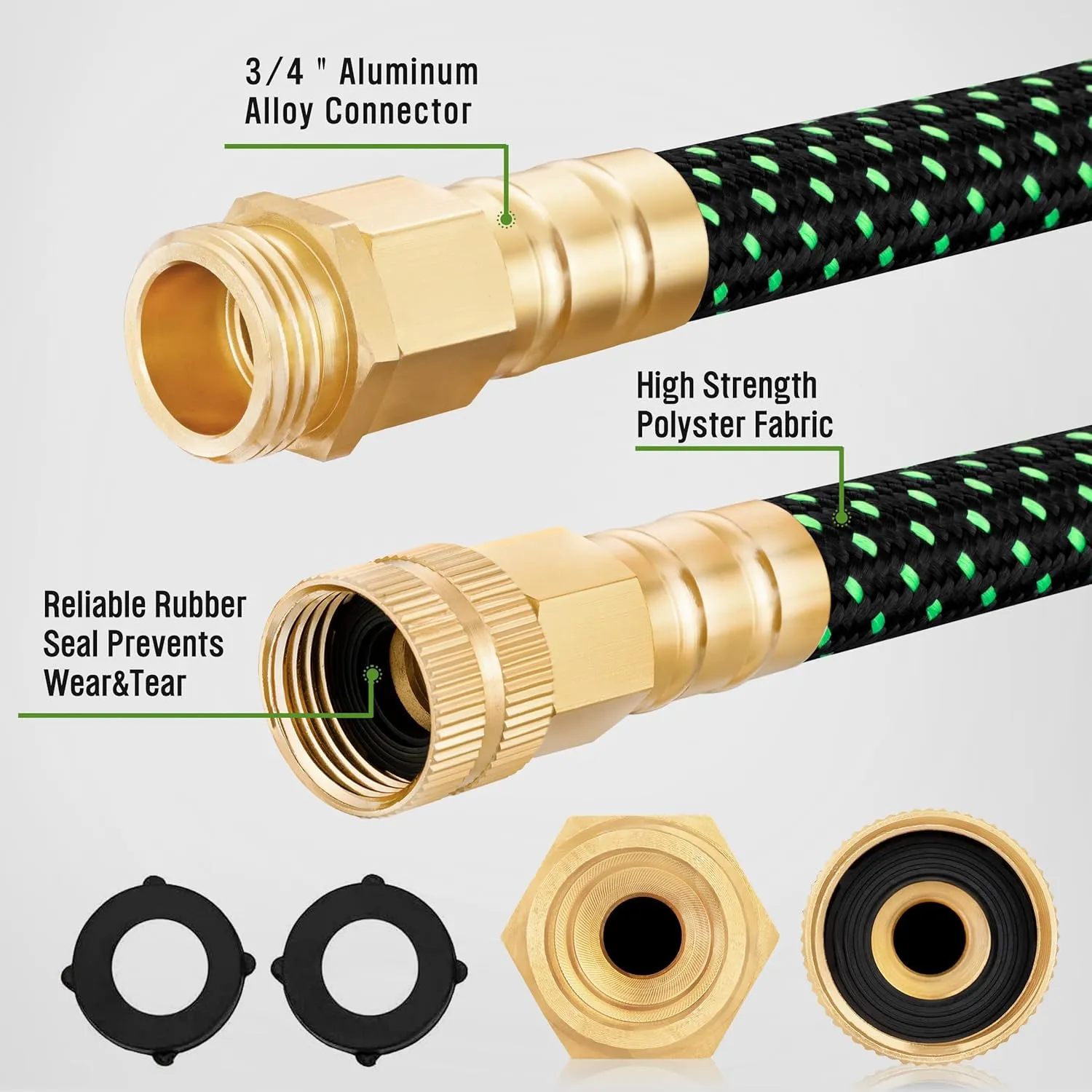 HBlife Garden Hose 50ft, Non Expandable Water Hose with 8 Watering Spray Nozzle, Flexible Lightweight Hose for Yard, Lawn, Car Wash and Outdoor