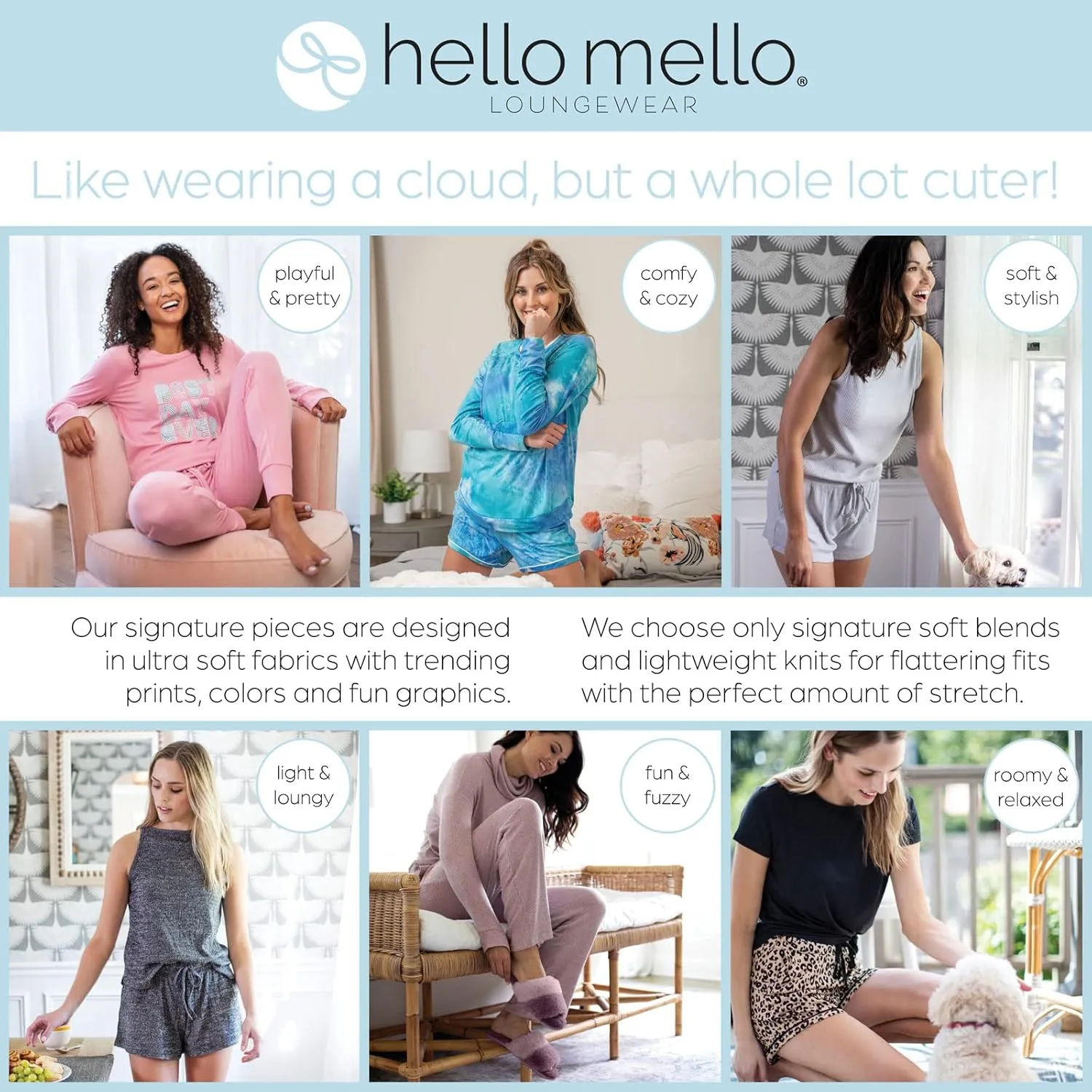 Hello Mello Women’s Sleep and Lounge Pajamas Top Short Sleeve Crewneck Lightweight Dream Tee Shirt