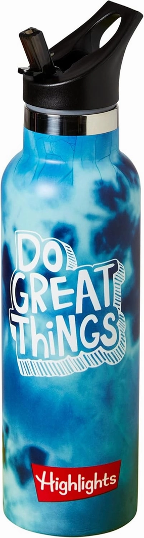 Highlights for Children Insulated Water Bottle for Kids, 20-Ounce Stainless Steel Water Bottles for Boys and Girls, Double Wall Vacuum Insulated Kids Water Bottle for School (Tie-Dye - Blue)