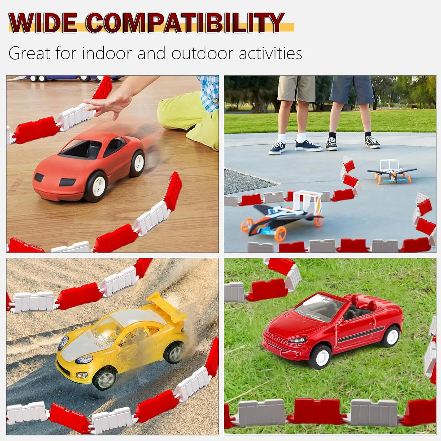 Hobby Fans 120 Pieces RC Car Racing Track Drift Runway Drift Field Fence for 1/14 1/16 1/18 1/24 1/28 Mini RC Car (Red White)